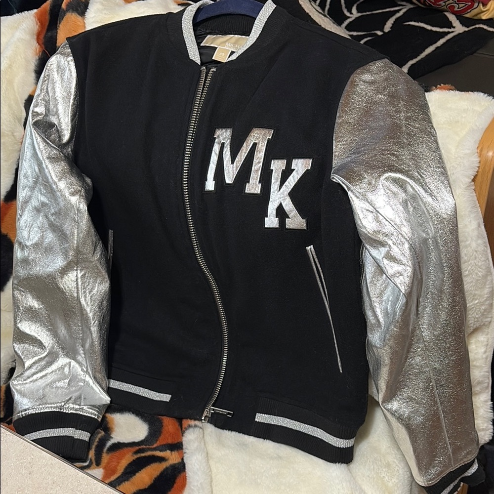 Michael Kors Black and Silver Varsity Jacket